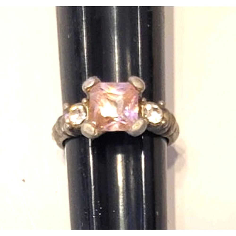 Icing Silver Tone Light Pink Rhinestone Solitaire Cocktail Statement Ring Sz 6.5